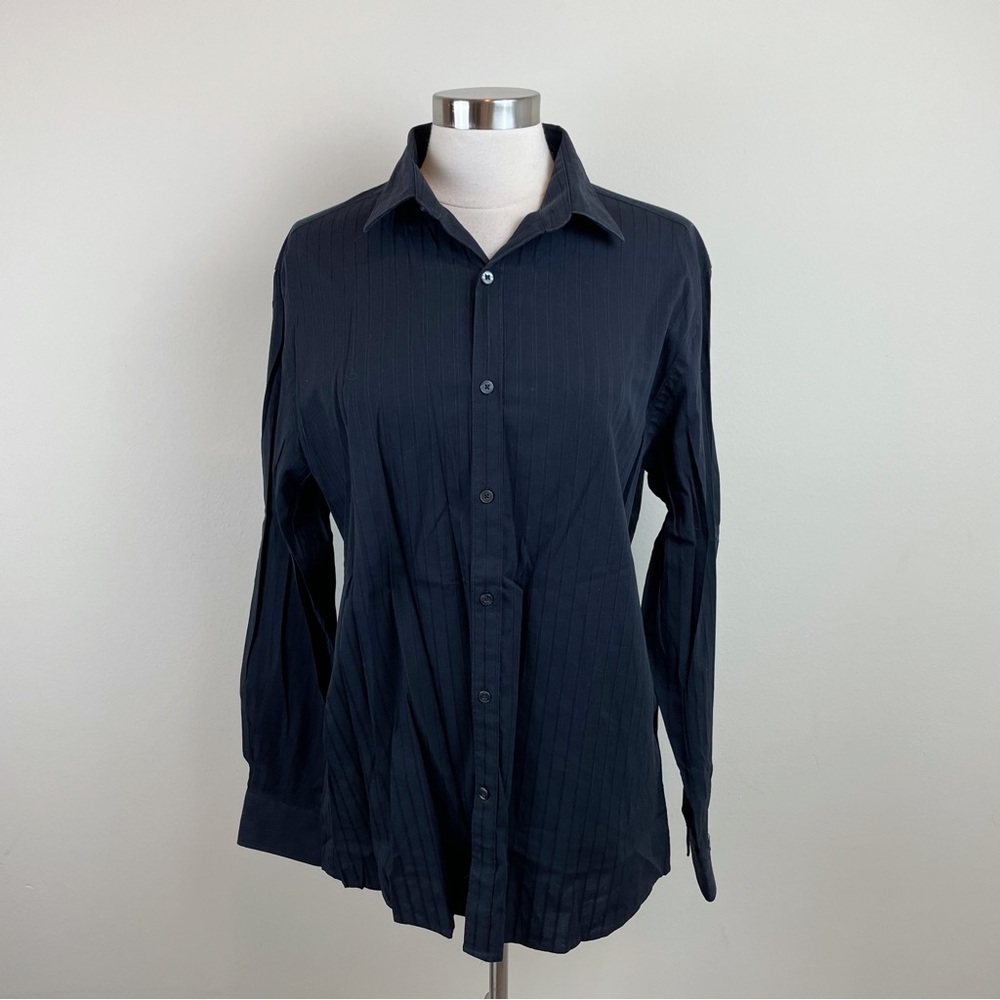 Axist Slim Fit Black Red Stripe Long Sleeve Button Down Shirt Men Large